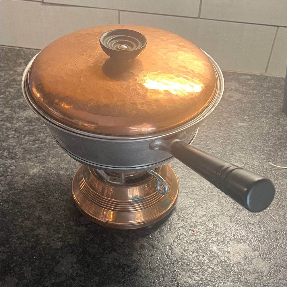 Vintage Copper and Silver Chafing Dish with Lid/ Fondue pot